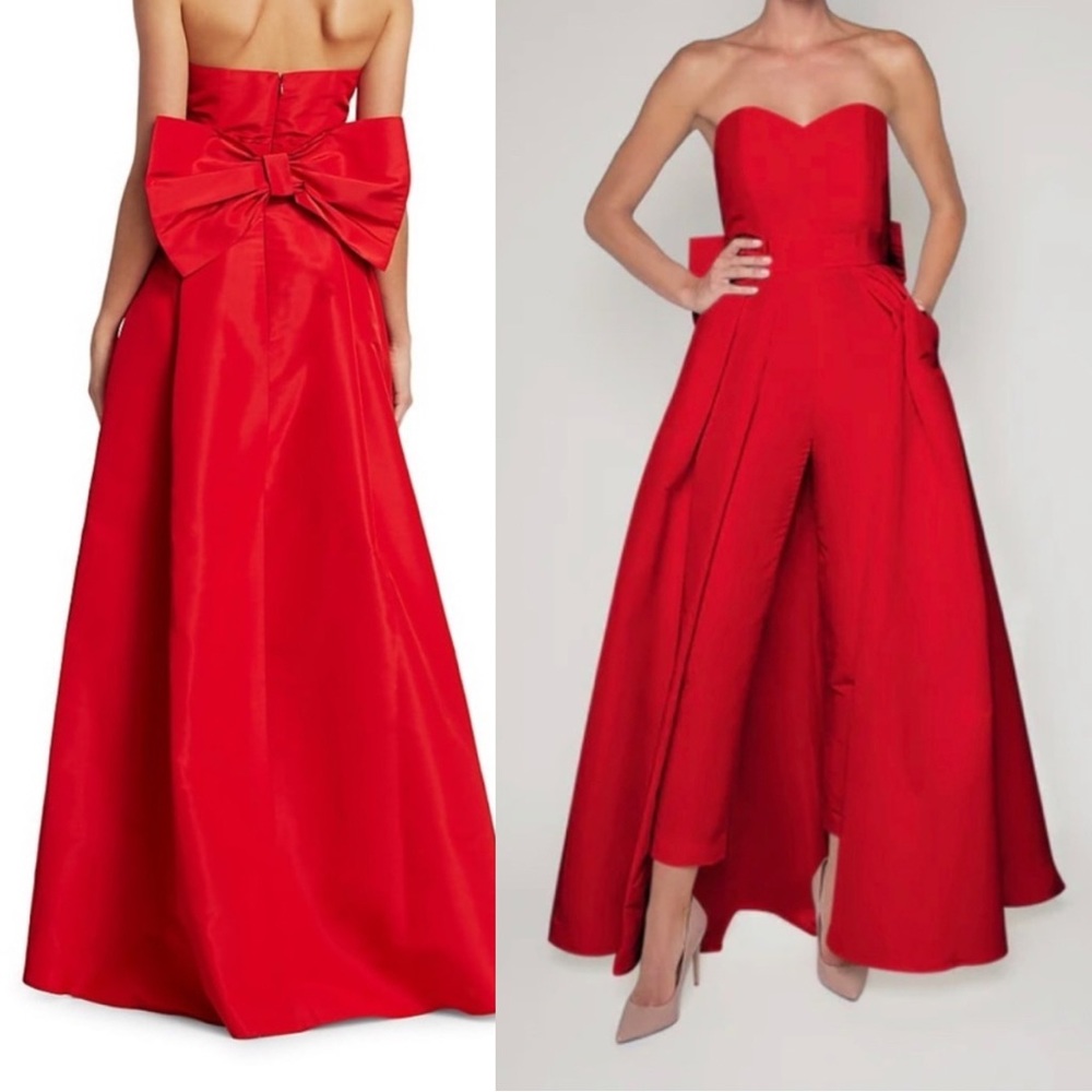 Alexia Maria Convertible Bow Embellished Silk Faille Jumpsuit